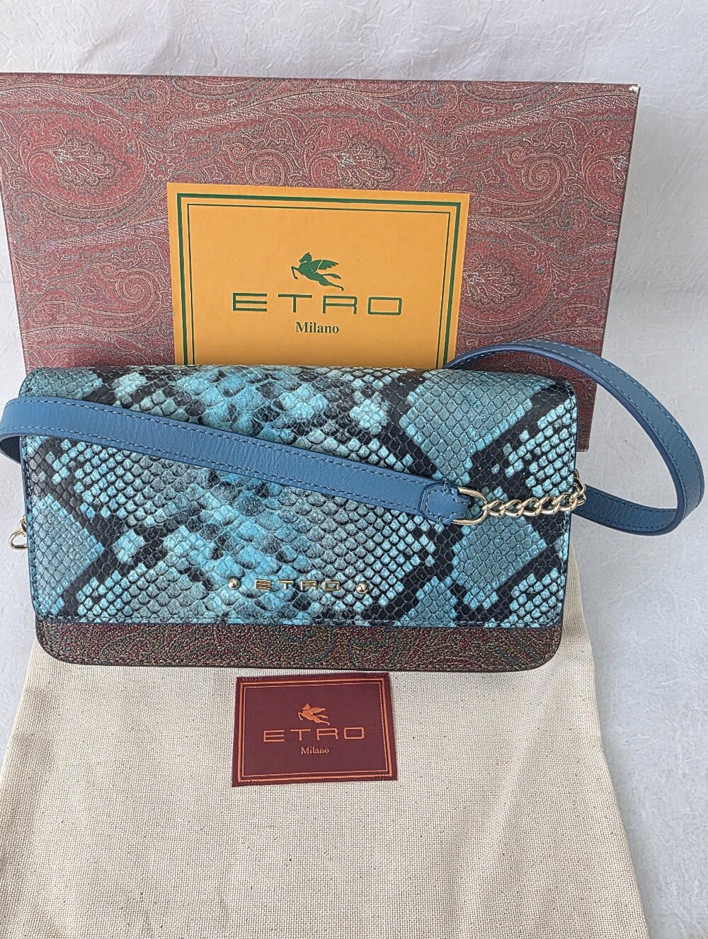 Auth Etro Milano Python Leather Crossbody Bag